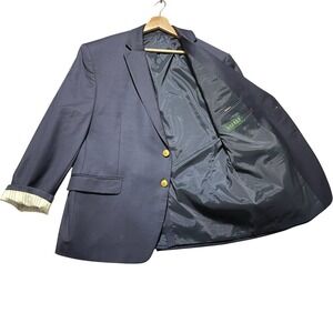 Lauren Ralph Lauren Mens 44S Navy Blue 100% Wool 2-Button Gold Crest Blazer